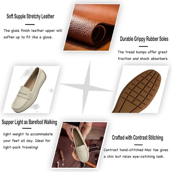 Kordal Women's Beige Leather Comfortable & Lightweight Penny Loafers Flats - Picture 3 of 9